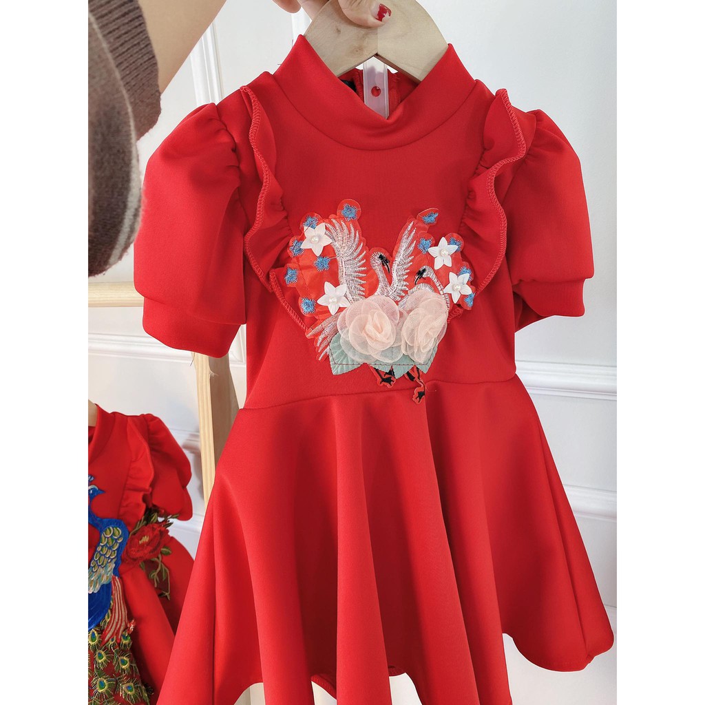 Đầm Công Chúa Chuột Lắc Store Cho Bé Gái Thun Umi Hình Công Từ 10Kg Đến 24Kg (Màu Đỏ)