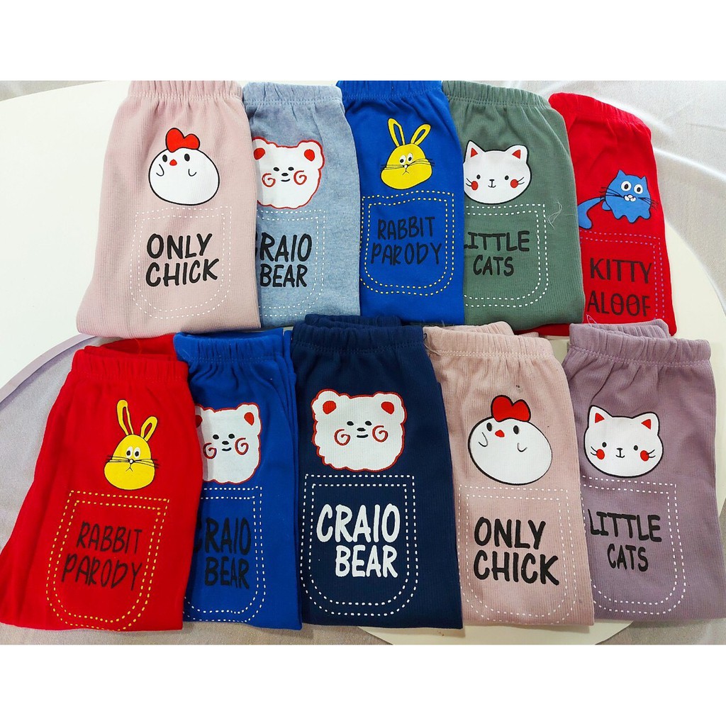 Set 5 Quần dài bozip len tăm hình động vật cho bé trai, bé gái từ 8-18 kg