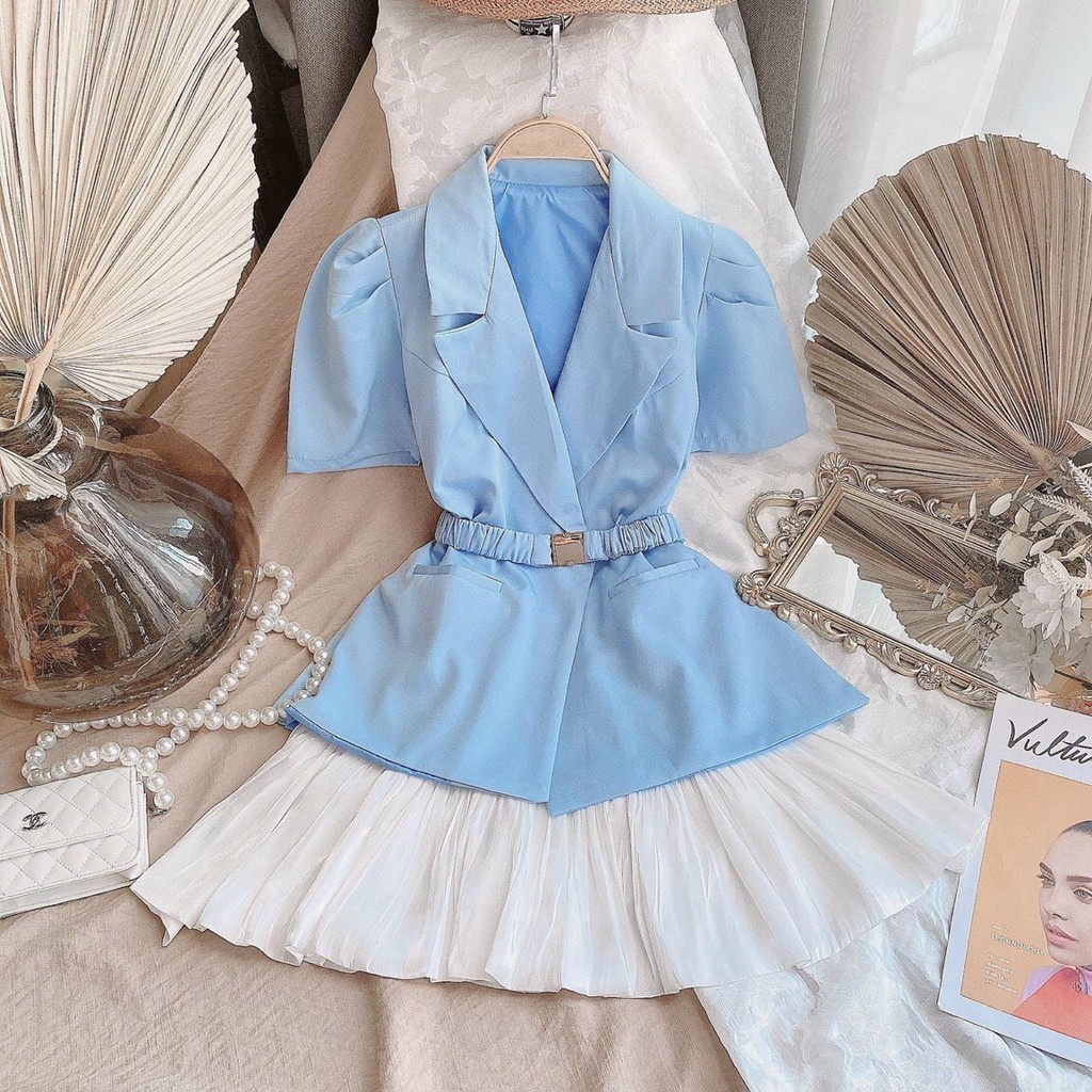 Set vest blazer kèm chân váy thiết kế thanh lịch, đủ size màu xanh dương kèm dây nịch thời trang SANMAY | BigBuy360 - bigbuy360.vn