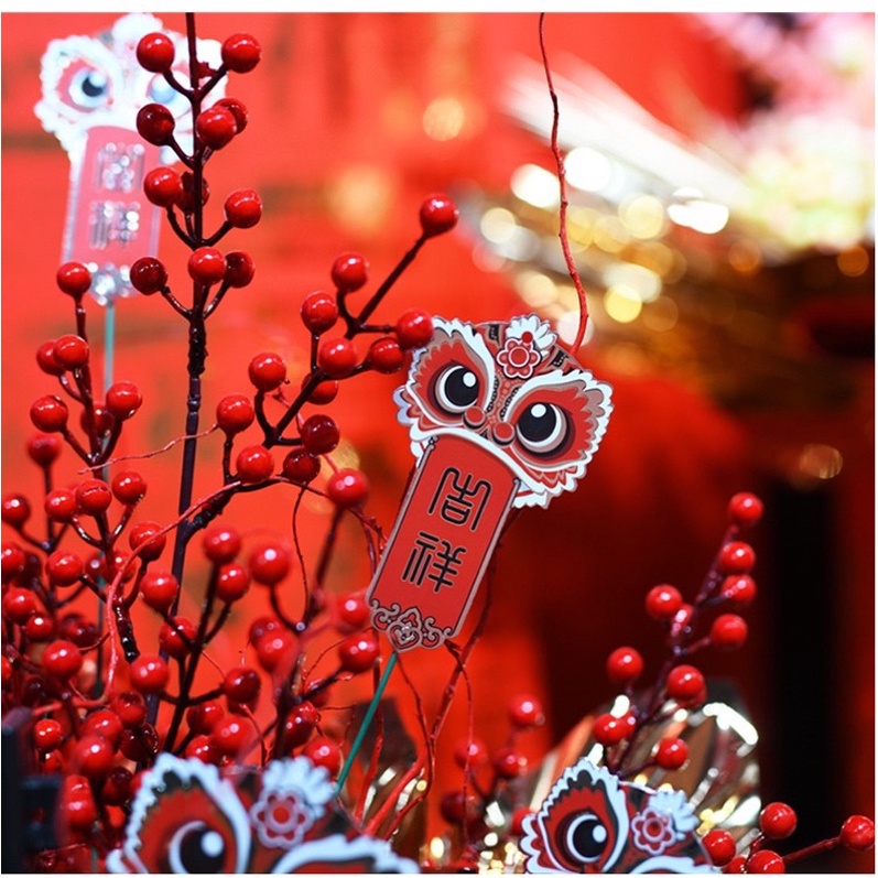 Set 6 tag trang trí chú Lân ngày Tết kèm dây treo