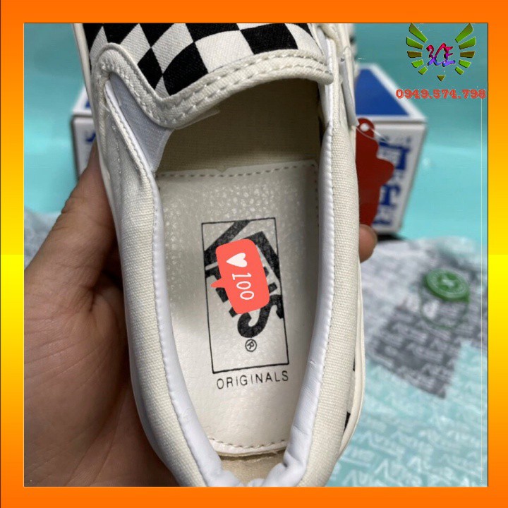 [Free ship-Hàng zep ] Giày thể thao lười slip on caro đen trắng hàng zep