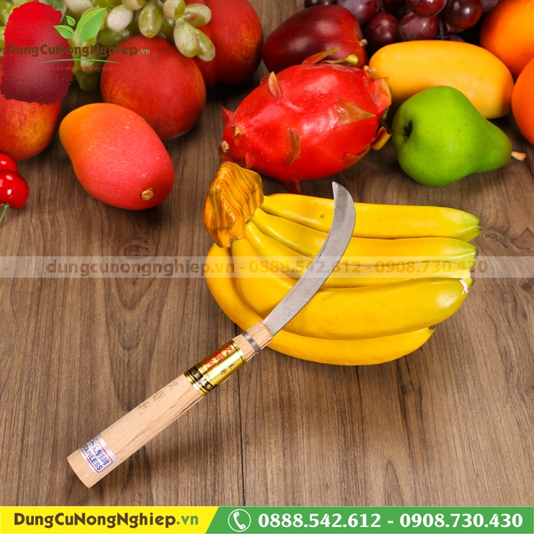 Liềm dao cán gỗ 25cm chuyên dùng gọt trái cây tách chuối xoài đu đủ mít