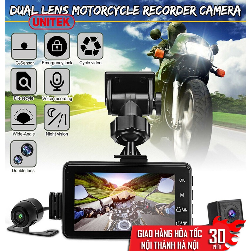 Camera Hành Trình Dành Cho Xe Máy Kèm 2 Camera Sau Chống Nước Cao Cấp MT208