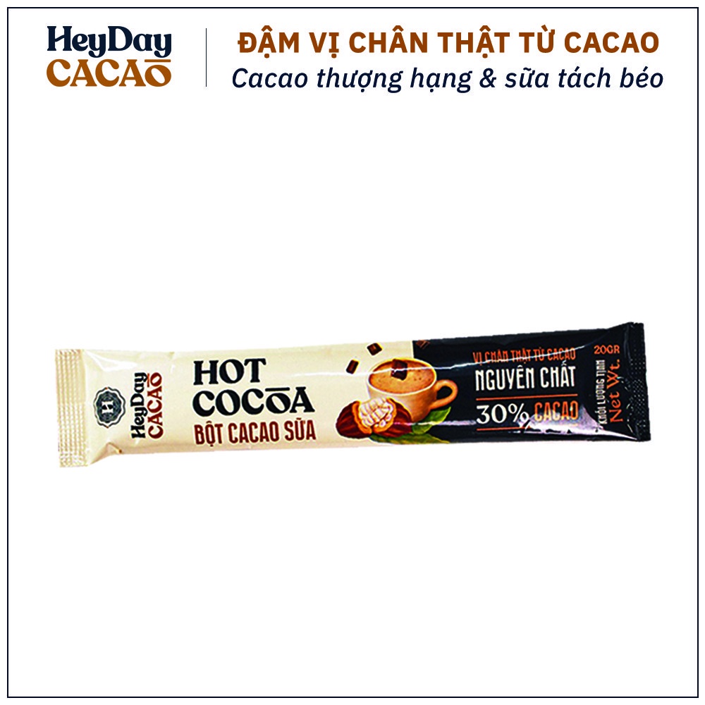 Bột Cacao Sữa Heyday - Combo 10 gói tiện lợi 20g - Giàu Khoáng, Chất Xơ Hoà Tan - Vị Chocolate Chân Thật Từ Cacao
