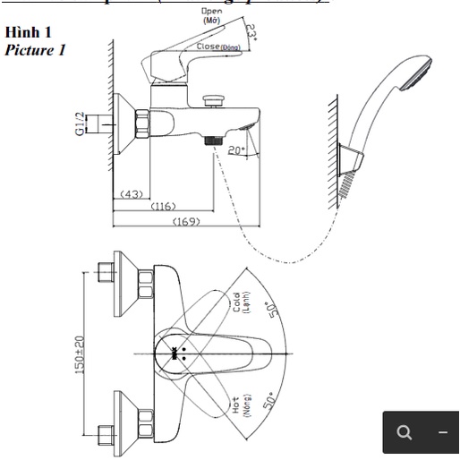 Vòi Sen Tắm Inax BFV-1113S-4C Nóng Lạnh