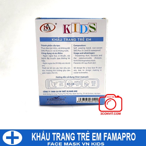 Hộp 10 chiếc khẩu trang trẻ em 3D Famapro