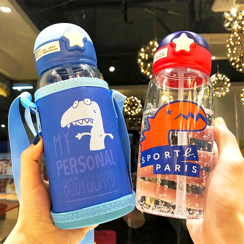 Bình nước cho bé đi học có ống hút cute gái M-SB09