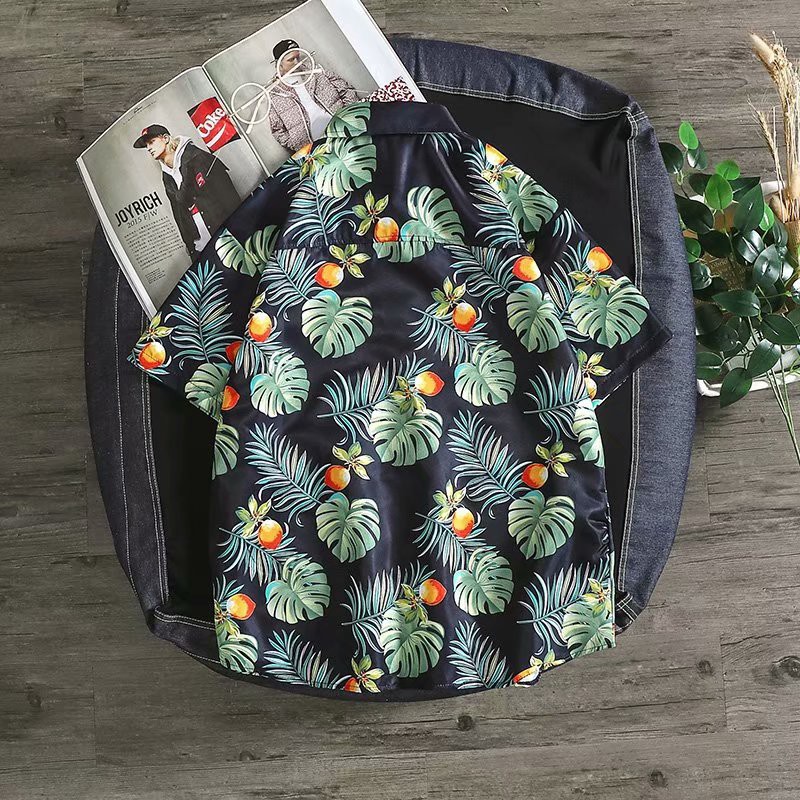 Hawaiian beach style leaf print shirt for men