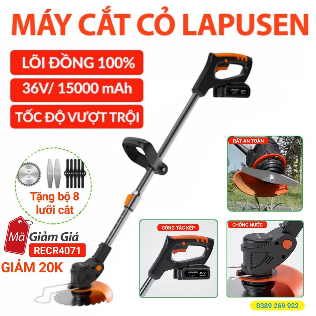 Máy cắt cỏ cầm tay chạy pin, máy cắt cỏ gia đình dùng pin, cắt cành cây , cắt bụi cây dại