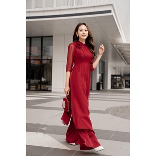 Áo dài 4 tà siêu sang hoa ngực kèm quần. ÁO DÀI BẢO HIẾU