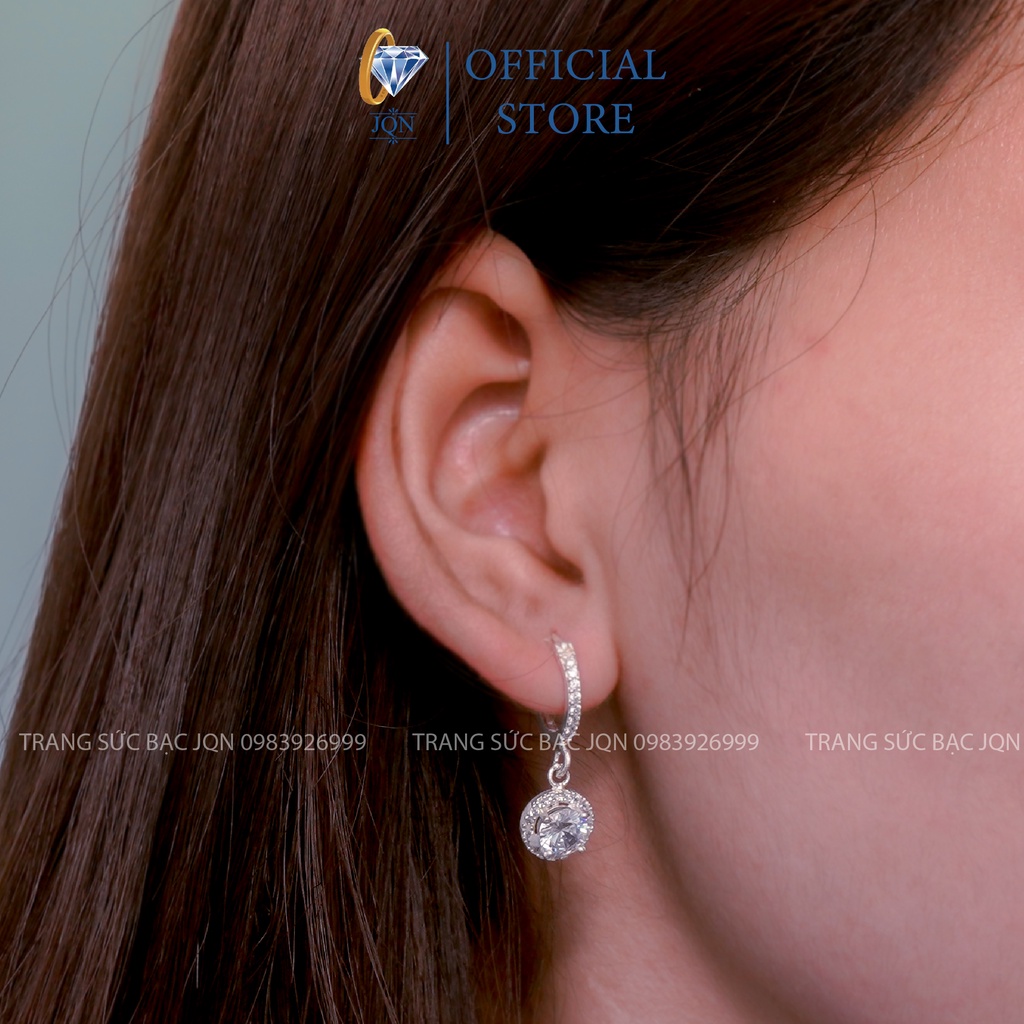 Khuyên Tai Tròn Khuyên Tai Bạc Thật JQN Nạm Đá Lấp Lánh T01
