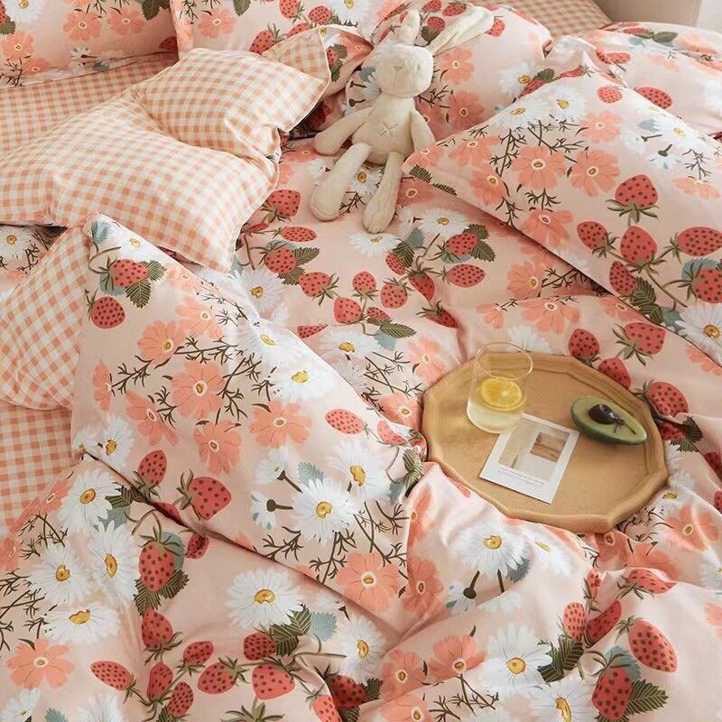 Bộ chăn ga gối phong cách Hàn quốc cotton poly Vườn Dâu