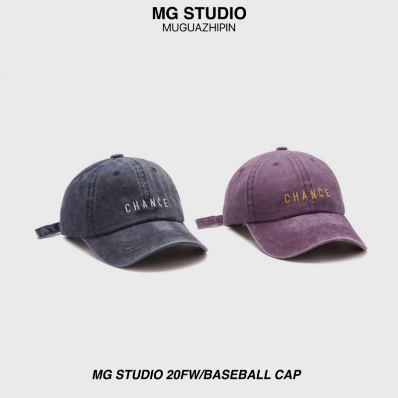 Mũ lưỡi trai MG STUDIO bằng cotton phai màu thêu chữ &quot;CHANCE&quot; thể thao