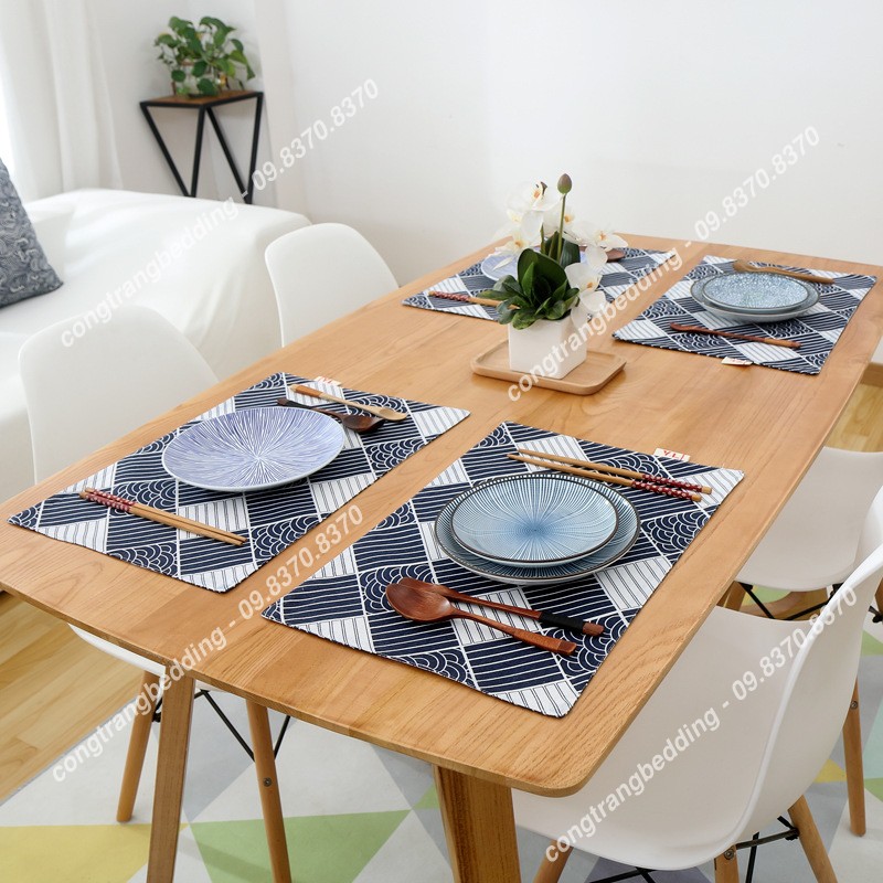 Tấm lót bàn ăn, lót ly đĩa họa tiết Vintage vải CANVAS phong cách Bắc Âu dùng làm nền chụp ảnh thực phẩm hiện đại