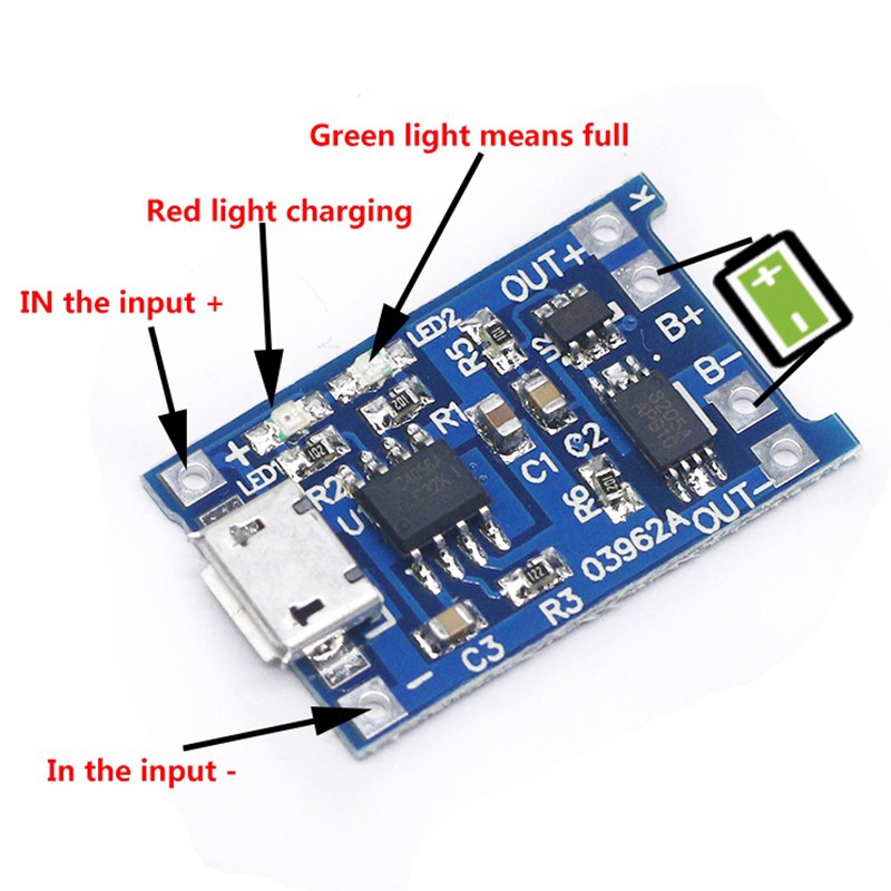 Bộ 2 mô đun sạc pin Lithium Li-ion Micro USB 5V 1A 18650 TP4056