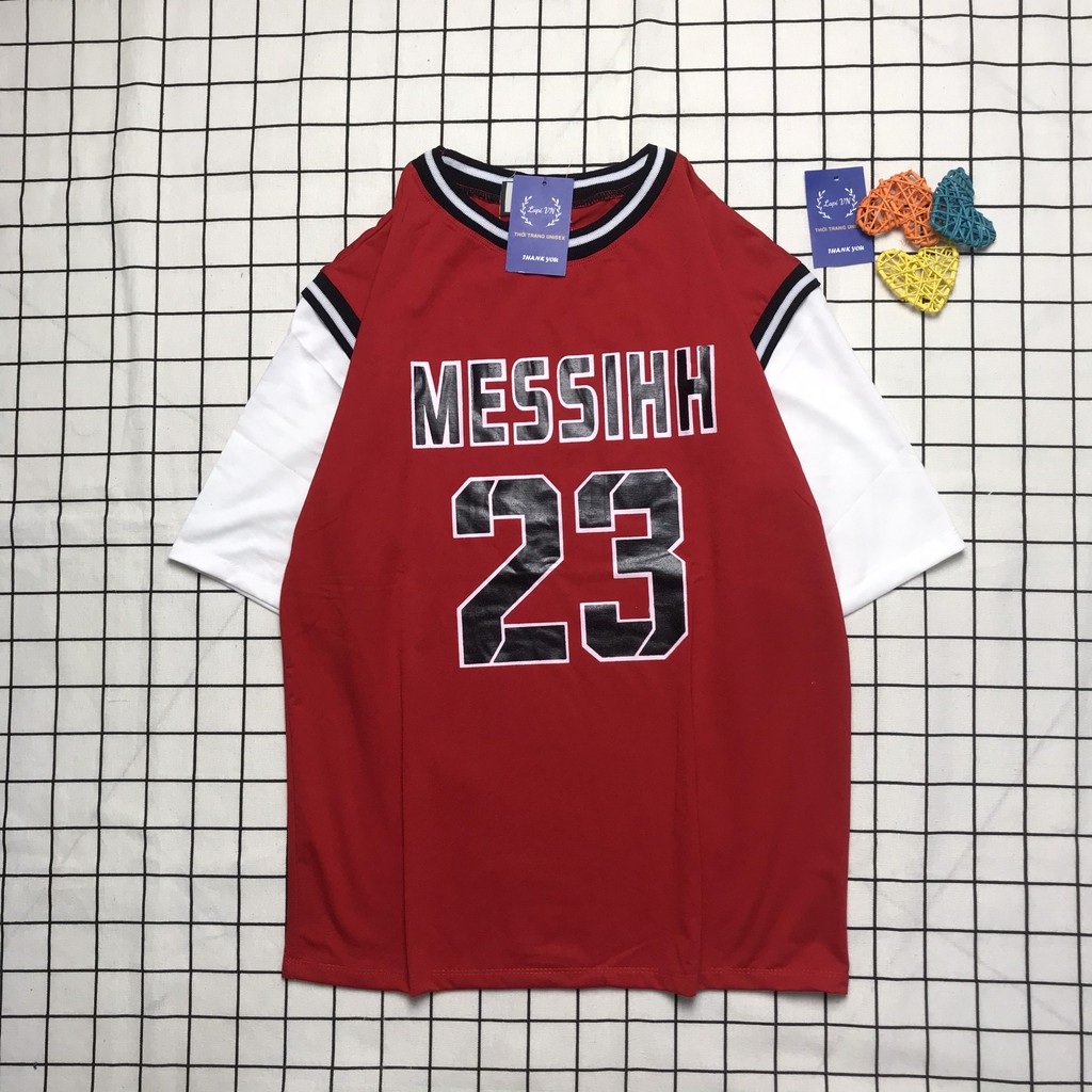 Áo Thun Bóng Rổ Unisex Nam Nữ Messihh Áo Đỏ - Lapi VN, Chất Cotton Form Rộng Tay Lỡ Cổ Tròn Freesize