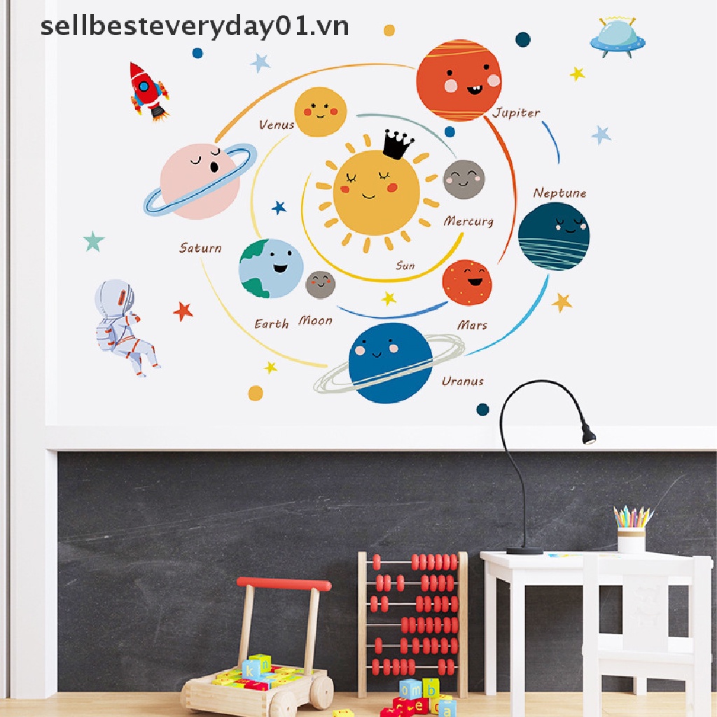 【sellbesteveryday01.vn】 Cartoon solar system planets wall sticker child kids room home mural removable .