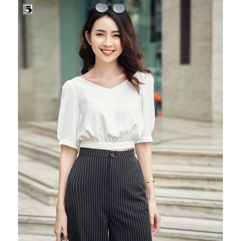 Áo sơ mi kiểu nữ cổ tim croptop dây thắt eo lưng Twentyfive N171