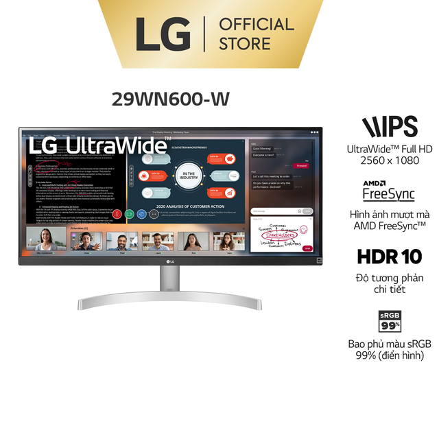 [Mã ELLGHOT giảm 7% đơn 5TR] Màn Hình LG 29WN600-W 29&quot; IPS 75Hz Freesync HDR UWFHD - Chính Hãng