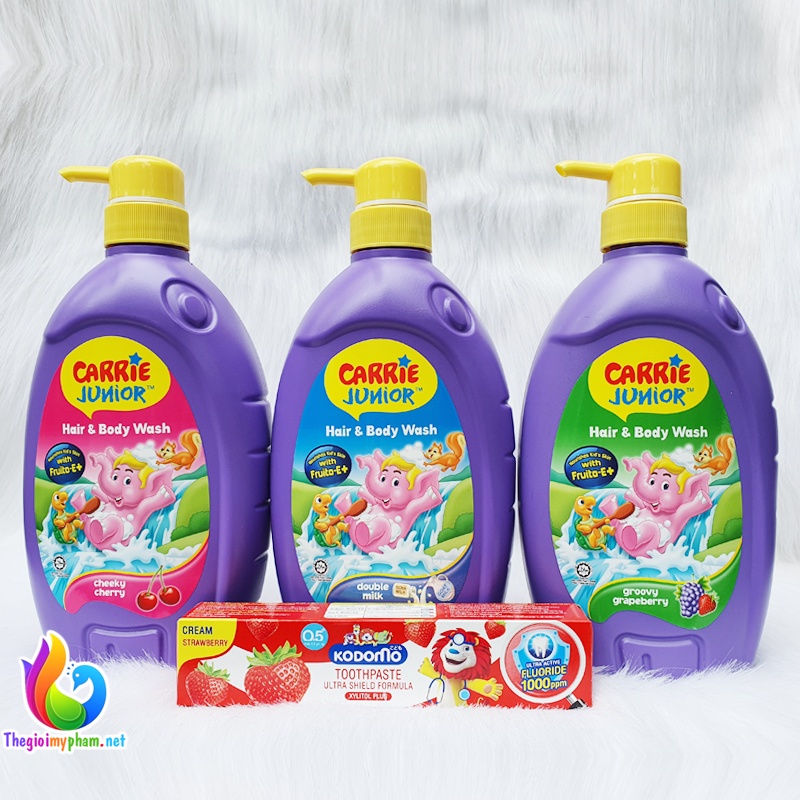 Combo Sữa Tắm Gội Carrie Junior 700g + Kem Đánh Răng Em Bé Kodomo 40g