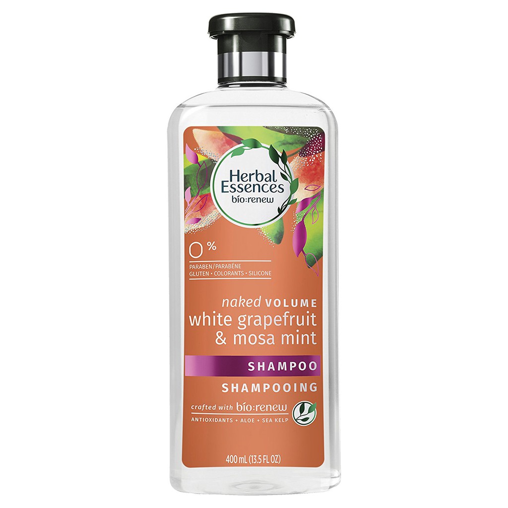 Dầu gội thiên nhiên giúp dày tóc Herbal Essences Biorenew White Grapefruit & Mosa Mint Naked Volume Shampoo 400ml (Mỹ)