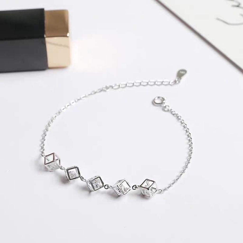 Lắc tay bạc nữ PANSY hộp đá lập phương cá tính - Vòng bạc ta thật xinh xắn đeo tay cho nữ