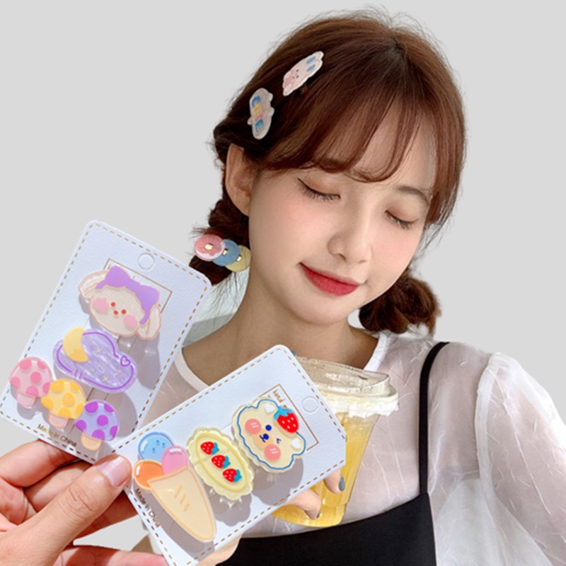 Set 2 / 3 Kẹp Tóc Hình Hoa / Động Vật Dễ Thương Cho Bé Gái