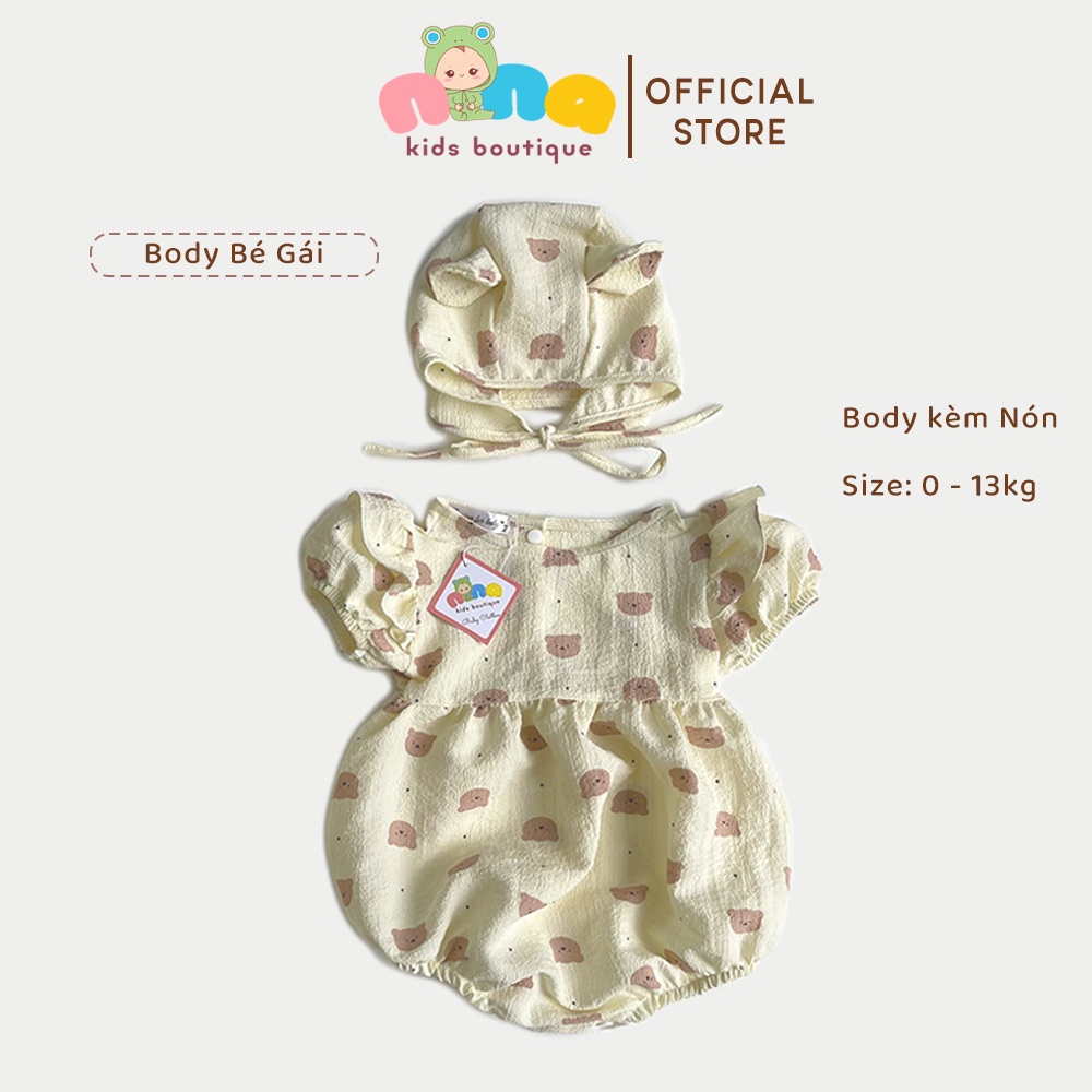 Set body sinh đôi cho bé trai bé gái Nina Kids Boutique Body cộc tay hình gấu Size 0m 24m Kèm mũ