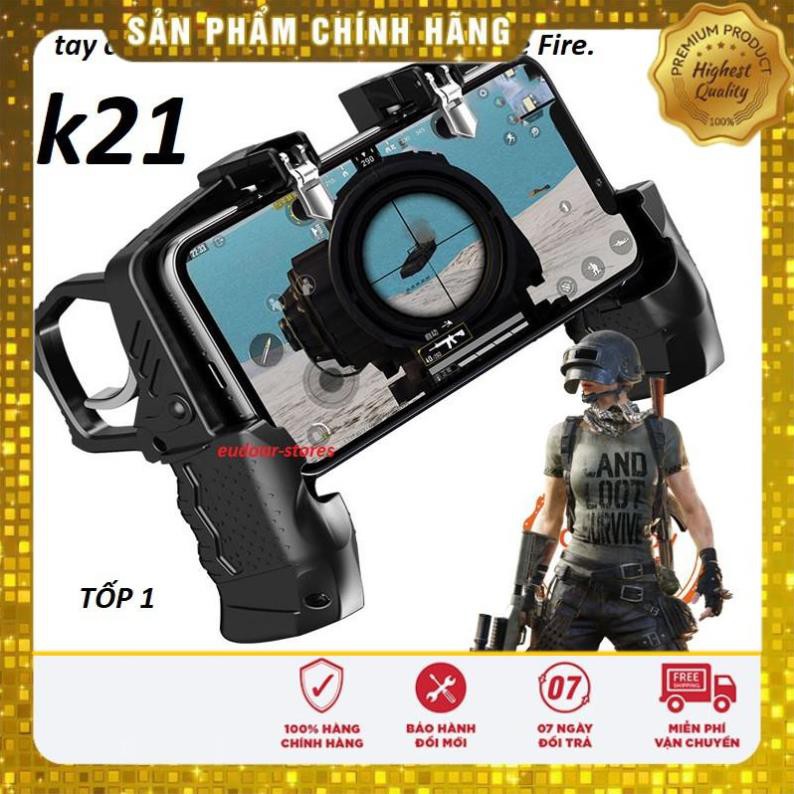 Tay cầm chơi game k21 - kèm nút bấm cho game PUBG, ROS, Free Fire..gắn điện thoại tiện lợi -