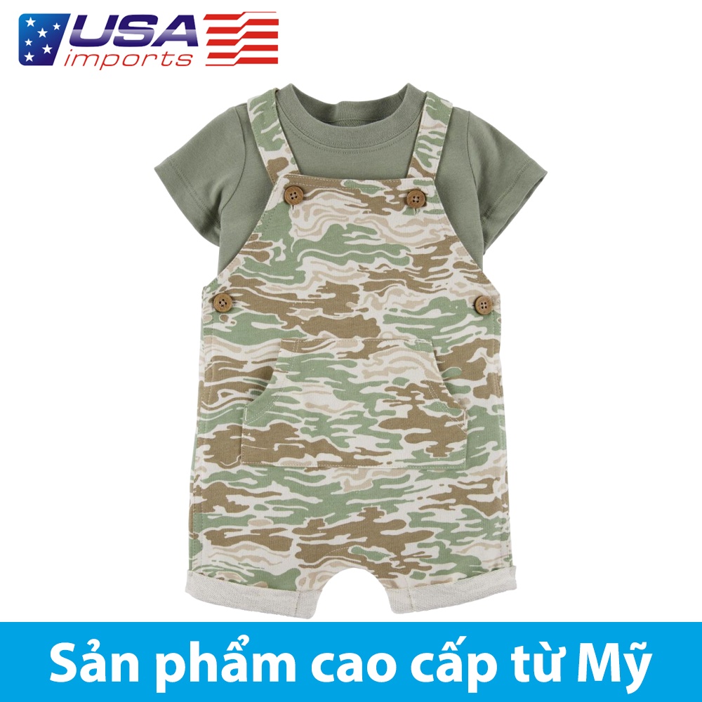 Set 2 món áo thun kèm yếm cotton phối xanh lính Car-tờ Auth Từ Mỹ (1N080310)