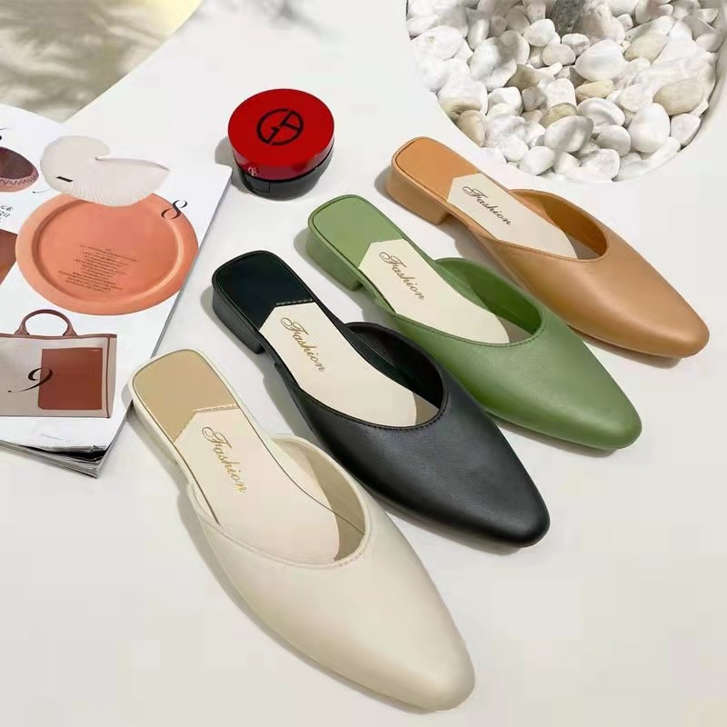 Summer Closed Toe Half Slippers Lazy Pointed-Toe Fashion Outdoor Women's Slippers Internet Hot Shoes All-Matching Women'