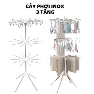 Cây phơi quần áo inox gấp gọn 3 tầng 56 kẹp móc quần áo cho trẻ sơ sinh