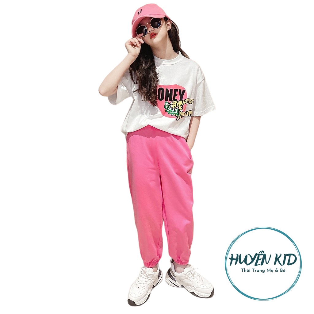 Bộ quần áo trẻ em mùa hè dành cho bé gái 18-45kg mẫu "MONEY". T42