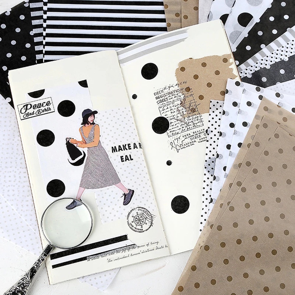 Set 100 tờ giấy A5 nhiều màu làm giấy gói hàng thủ công họa tiết chấm bi/ hoa