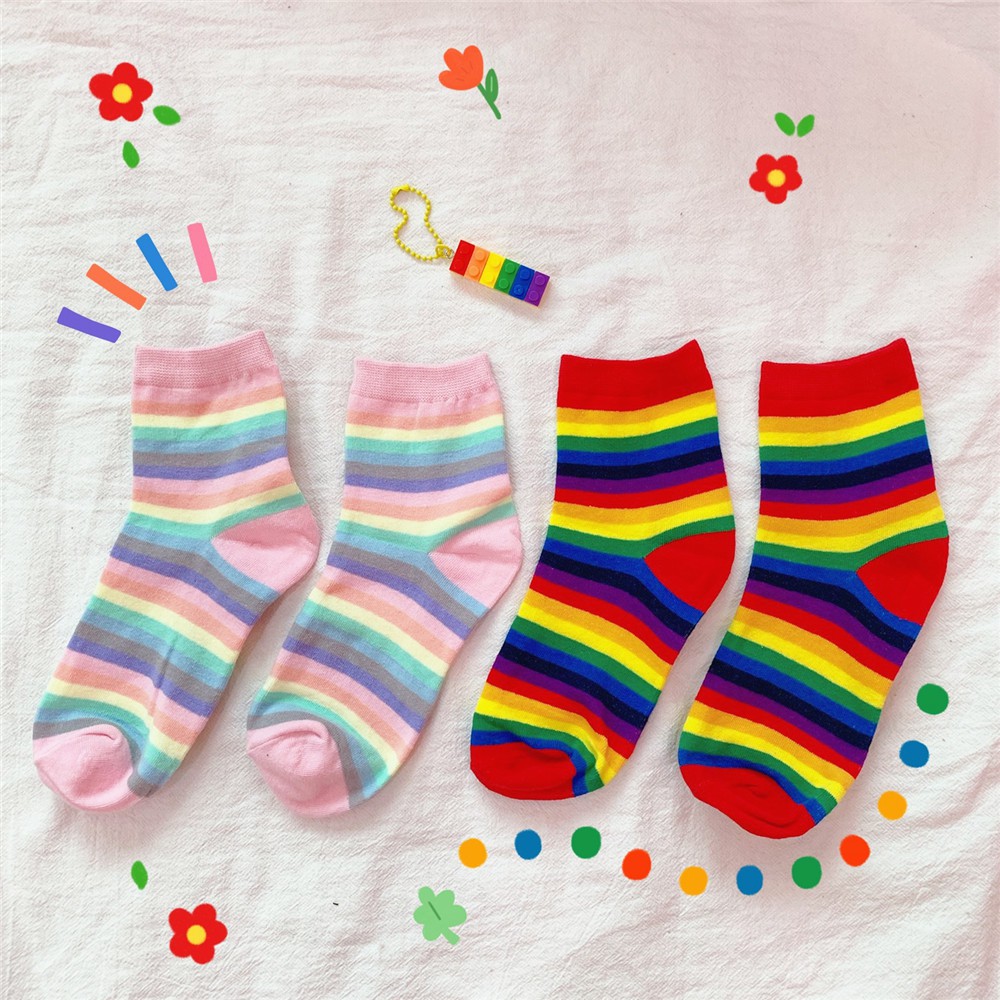 Tất Vớ Cotton Họa Tiết Cầu Vồng Rainbow Unicorn 2 Tone Nổi Bật