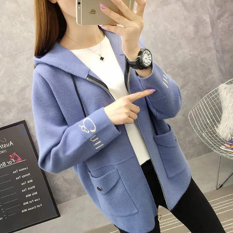 Áo khoác len có mũ trùm đầu sản phẩm mới áo khoác cardigan dây kéo ngắn Hàn Quốc hàng đầu xu hướng | BigBuy360 - bigbuy360.vn