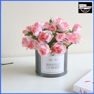 Mua Hoa giả trang trí để bàn KHALIK  hoa hồng chậu sắt No151 - HF006 (nhiều màu lựa chọn)