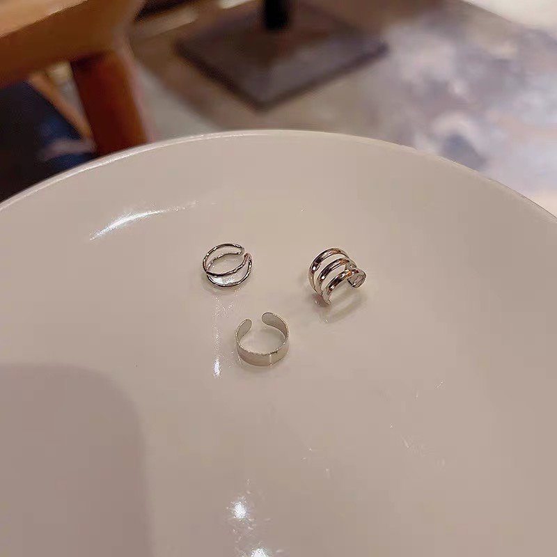 Set 3 khuyên tai kẹp vành đơn giản cá tính chất liệu hợp kim