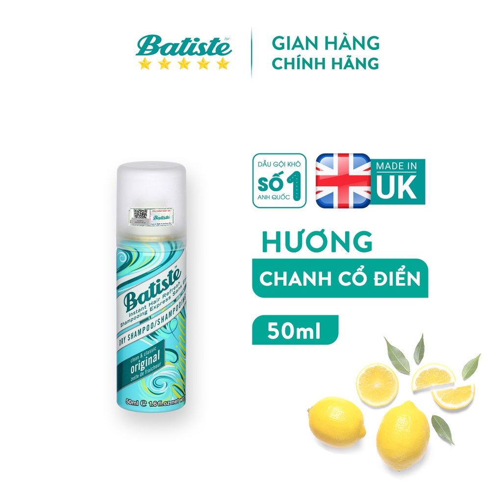 Dầu Gội Khô Hương Cổ Điển Batiste Dry Shampoo Clean & Classic Original 50ml