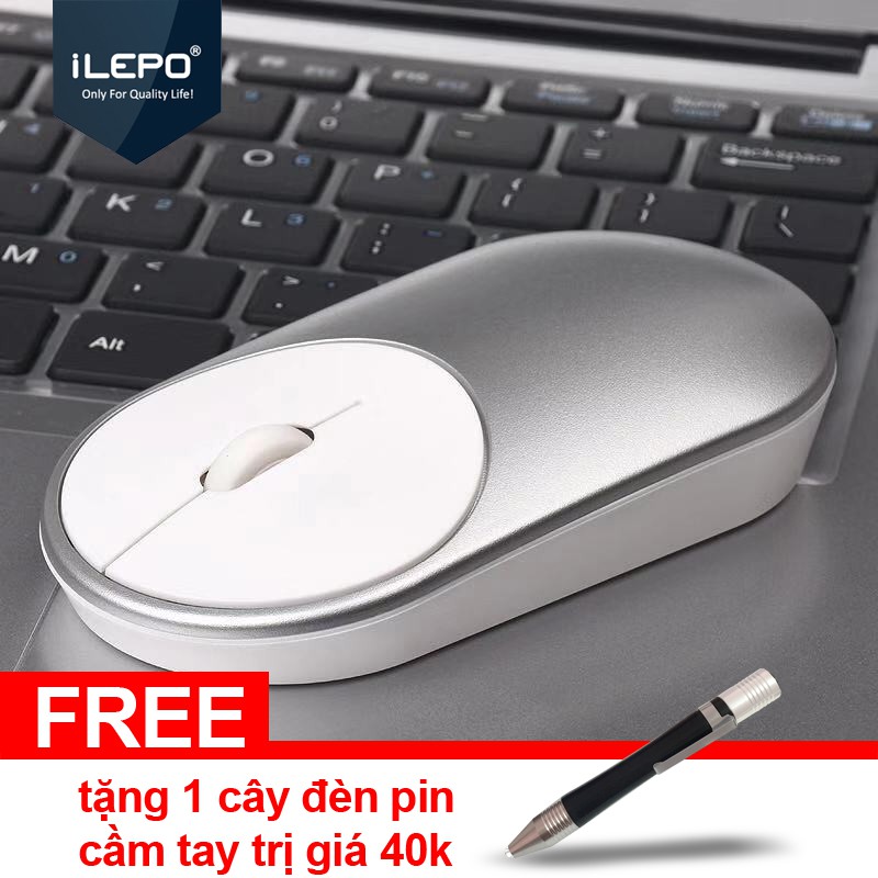 Chuột máy tính không dây 2.4G siêu êm chống tiếng động màu bạc cao cấp kèm quà tặng ILEPO M3 | BigBuy360 - bigbuy360.vn