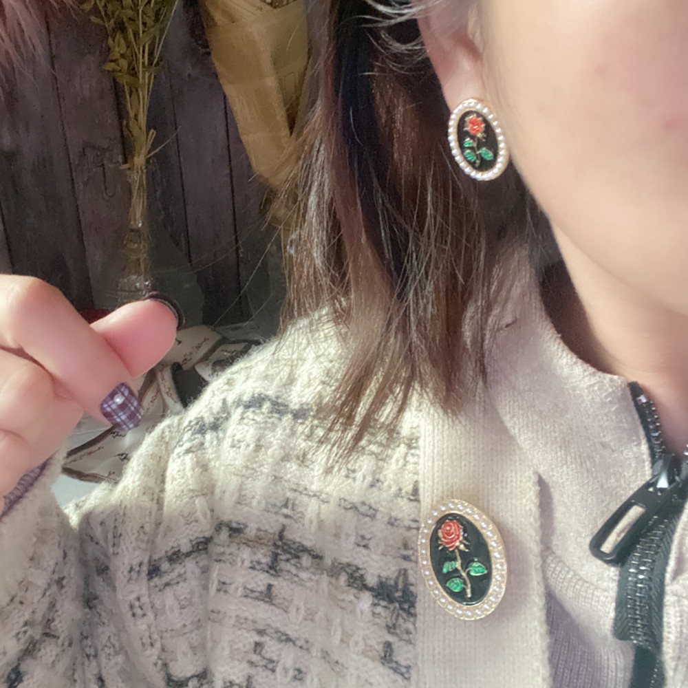 Ghim cài/Khuyên tai nữ họa tiết hoa hồng quý phái thời trang