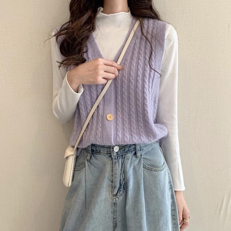 Áo ghi lê nữ cổ V đính cúc phong cách Hàn Quốc