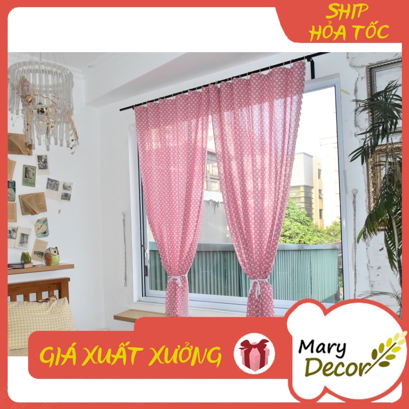 Rèm cửa đẹp trang trí vải bố linen đậm chất vintage - họa tiết trái tim trắng nền hồng R-I05