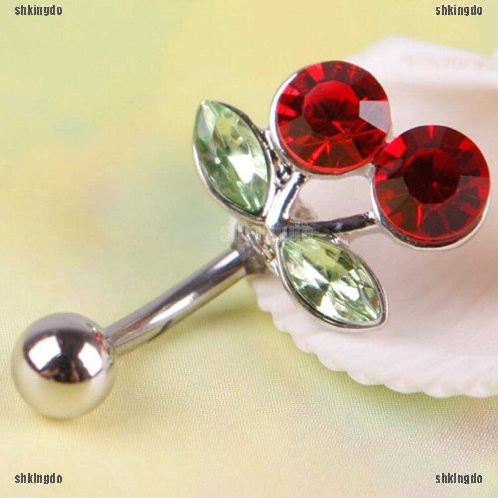 Khuyên rốn hình quả cherry đỏ đính đá pha lê xinh xắn