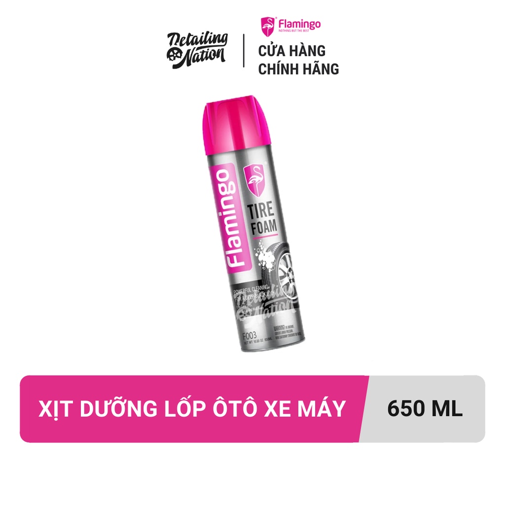 Xịt Vệ Sinh Lốp Dưỡng Nhựa Nhám 2 Trong 1 Flamingo Tire Foam Dạng Bọt Dưỡng Lốp Ô Tô Xe Máy Hàng Chính Hãng USA 450ml