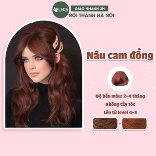 thuốc nhuộm tóc màu nâu đồng, màu cam tặng kèm oxy trợ nhuộm, găng tay LEDA