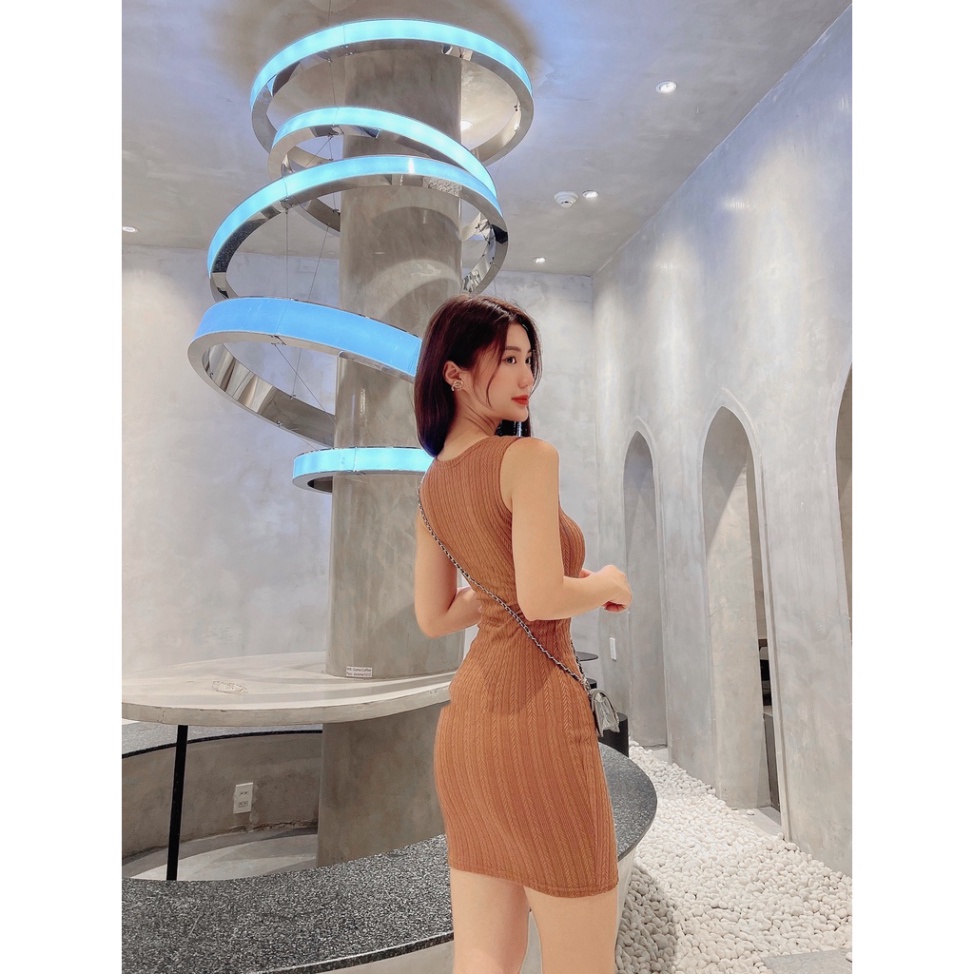 Đầm Body Ngắn Ba Lỗ, Váy body vải len lúa Quảng châu dày dặn hot trend