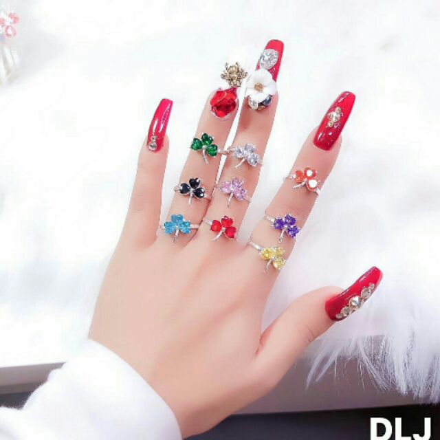 NHẪN CỎ 3 LÁ ĐỦ MÀU