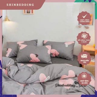 Set Chăn Ga  Cotton Hàn Tim Hồng Xám
