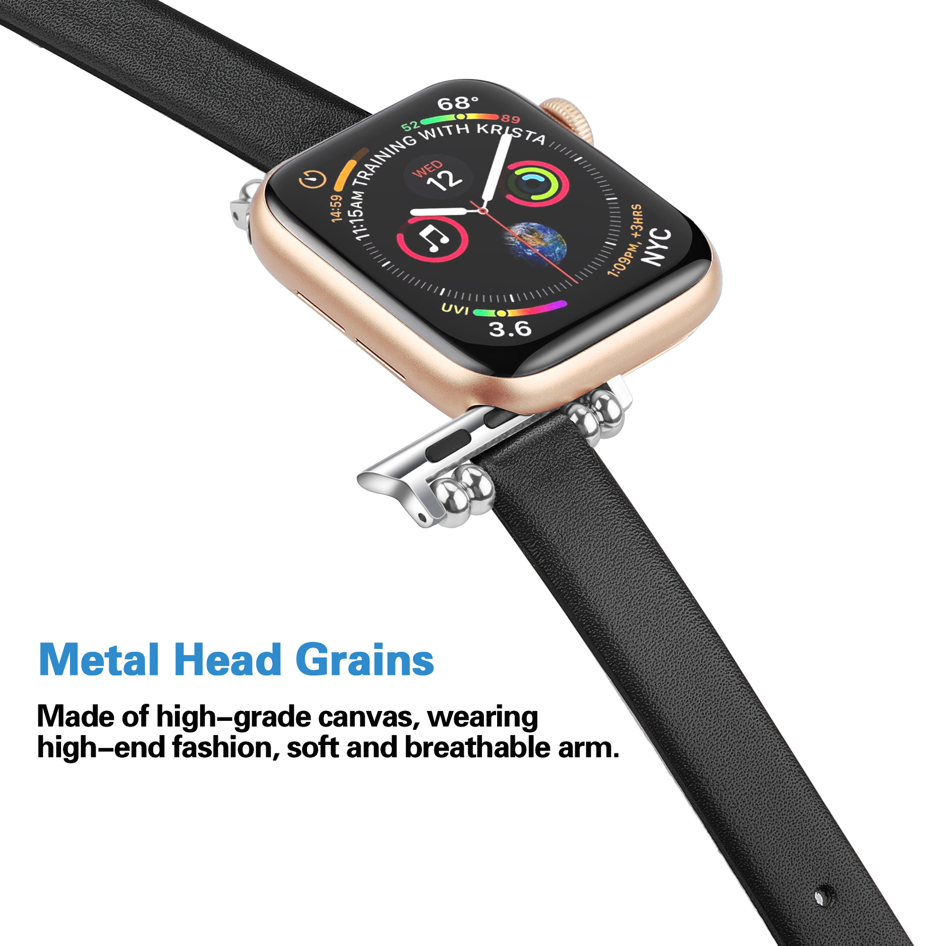 Dây Da Họa Tiết Hoa Khóa Kim Loại Cho Đồng Hồ Apple Watch series 6 SE  5 / 4 / 3 / 2 / 1 38mm / 40mm / 42mm / 44mm